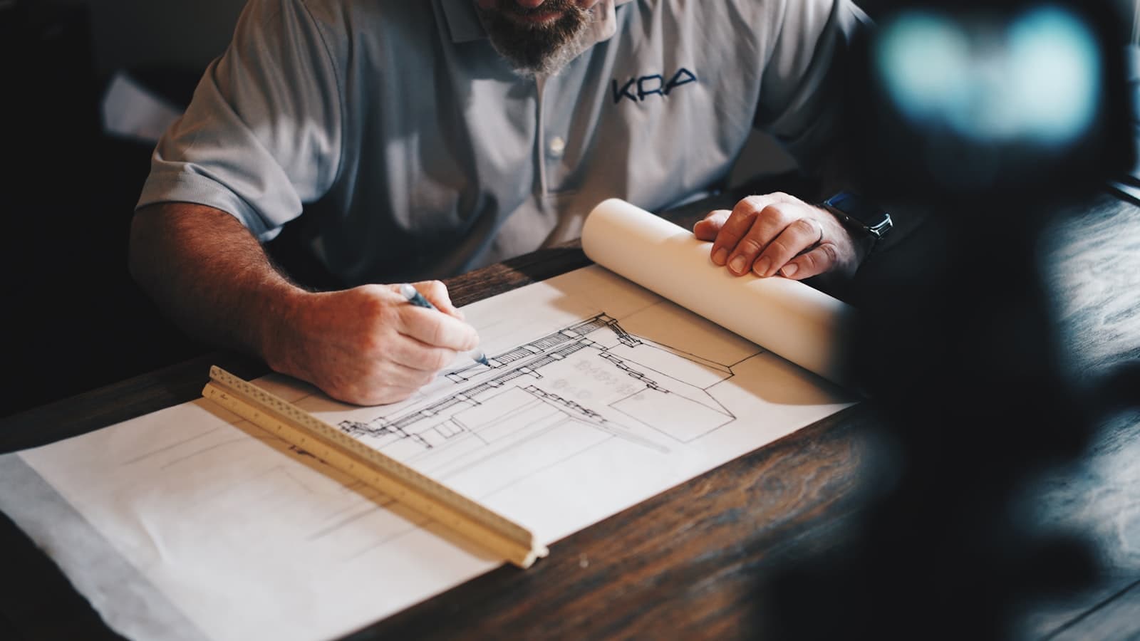 Reviewing construction drawings and measurements before a project