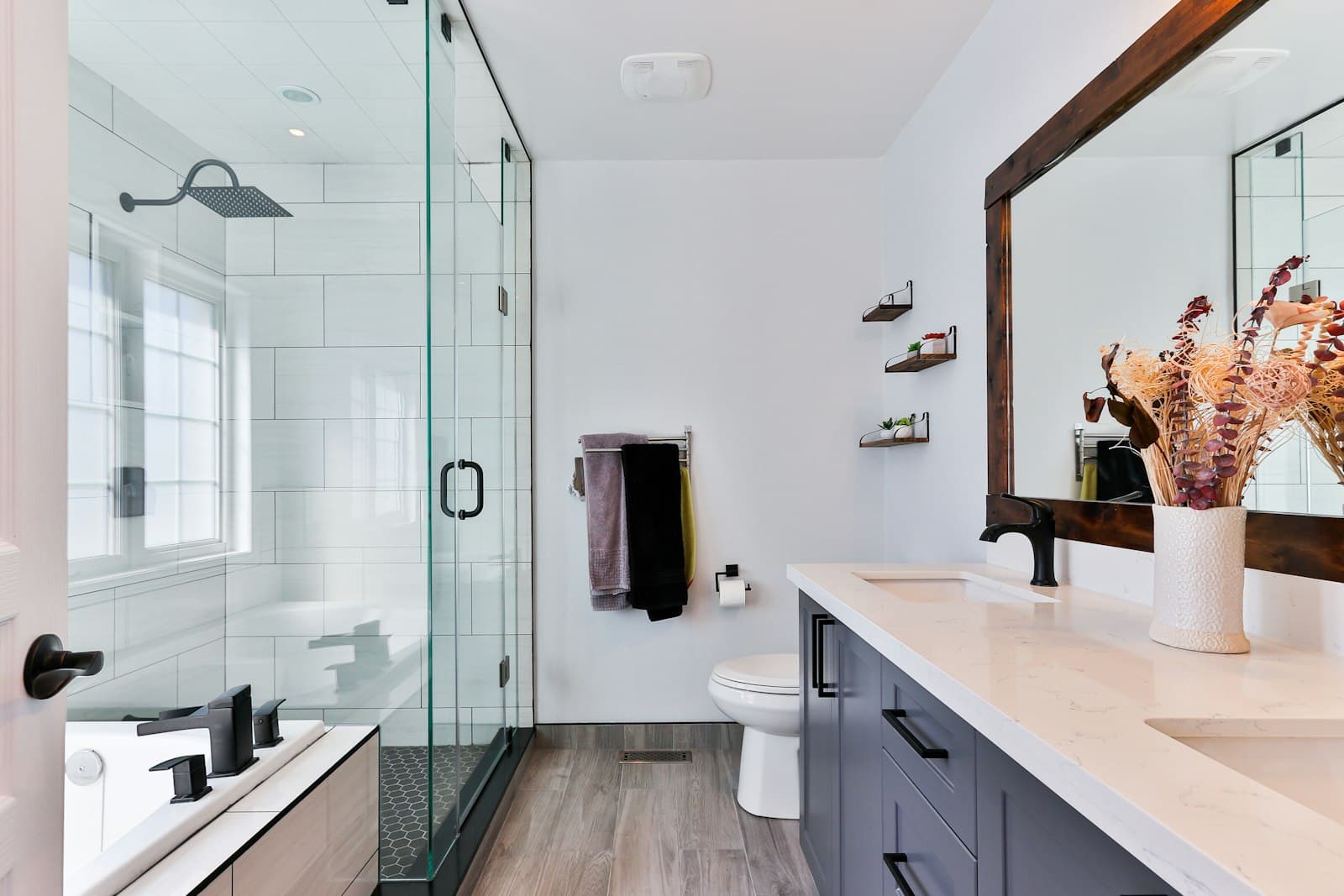 Modern renovated bathroom with a glass shower